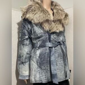 Vintage Men’s/Women's Blue Gray Double Goose Country Down Leather Coat